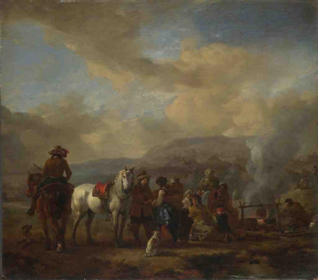 Philips Wouwermans Two Horsemen at a Gipsy Encampment A4 Photo Print