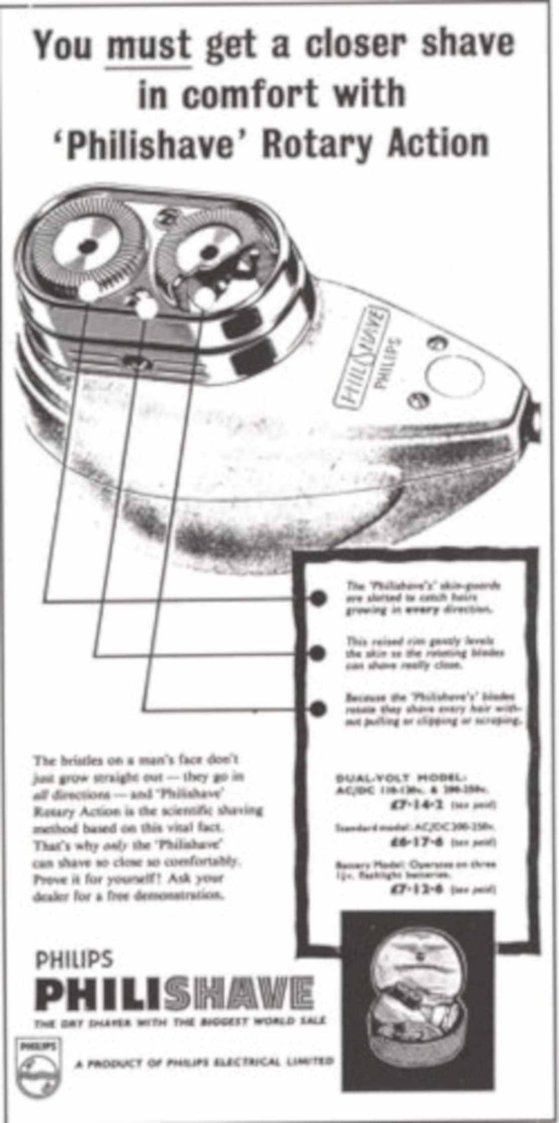 Philishave Rotary Action 1960s Vintage Retro Advert