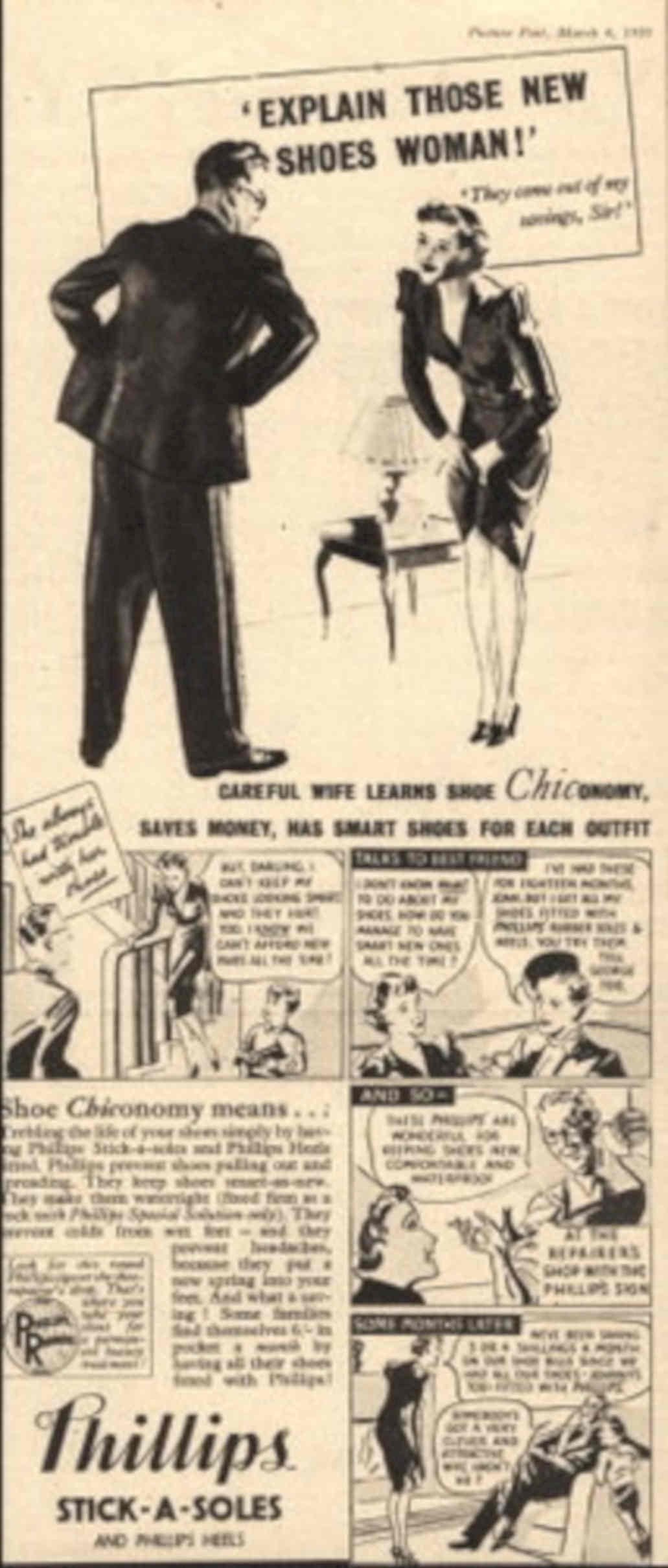 Phillips Shoes Vintage 1950s Vintage Retro Advert Poster