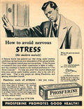 Phosferine Stress Tablet 1950s Vintage Retro Advert Poster