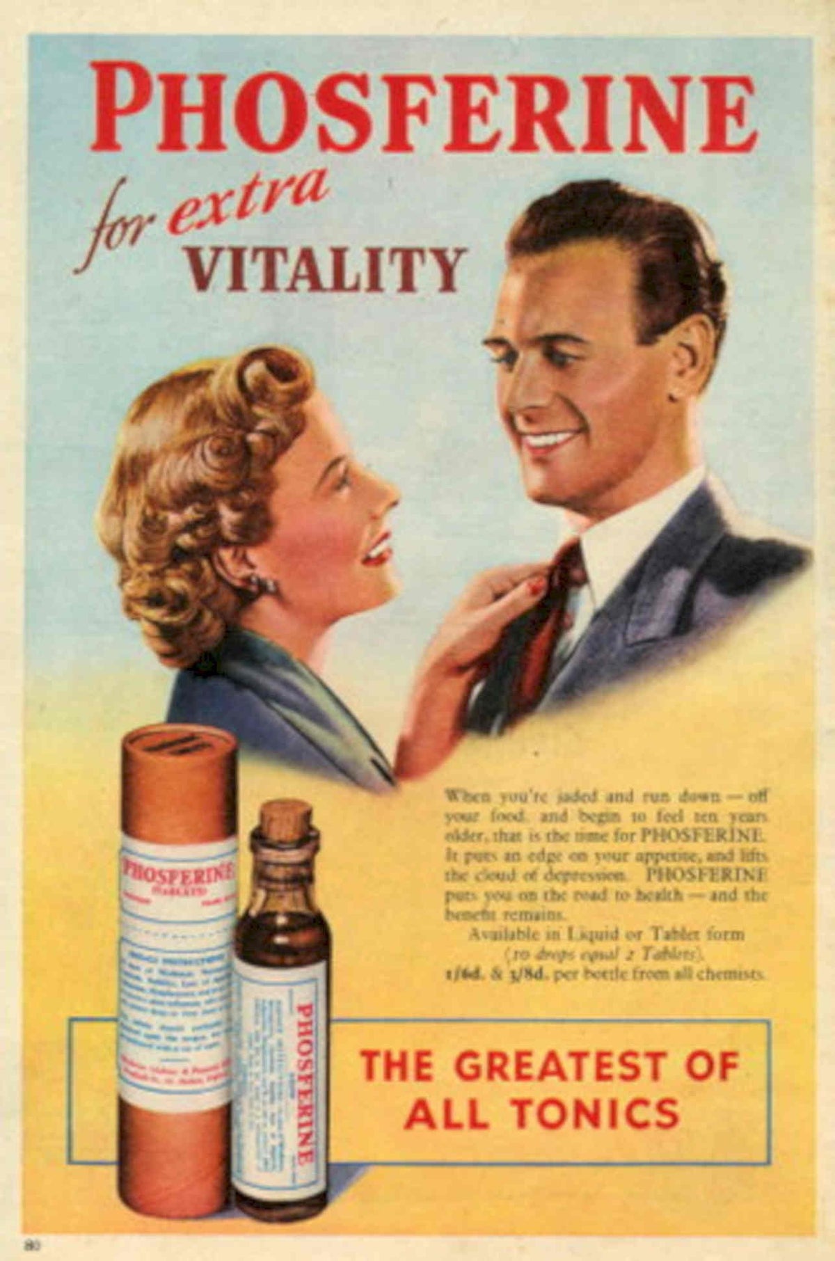 Phosferine Tonic Vitality 1950s Vintage Retro Advert Poster