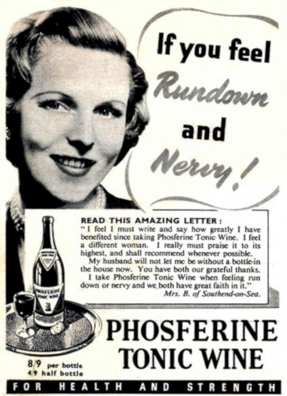 Phosferine Tonic Wine 1950s Vintage Retro Advert Poster