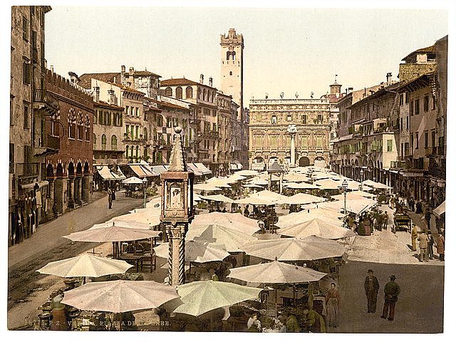 Piazzi delle Erbe Verona Vintage A4 Photo Print
