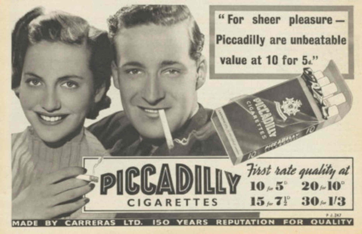 Piccadilly Couple Ads 1940s Vintage Retro Advert Poster