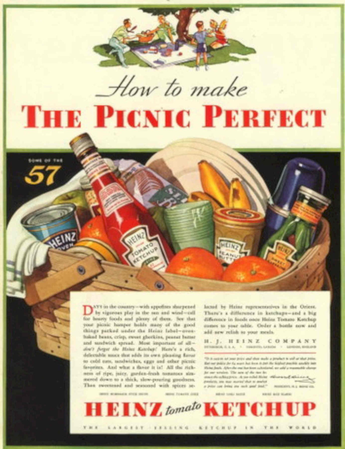 Picnic Basket Ketchup 1930s Vintage Retro Advert Poster