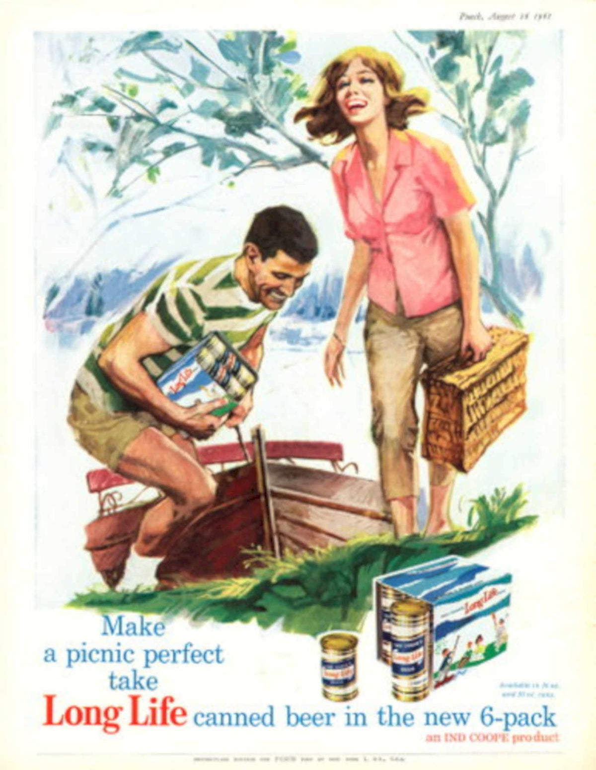 Picnic Beer Lakeside 1960s Vintage Retro Advert