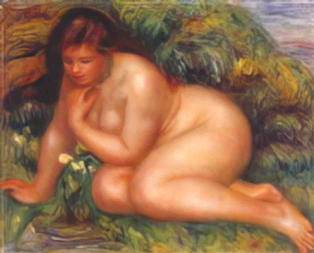 Pierre Auguste Renoir bather admiring herself in the water Art A4 Photo Print