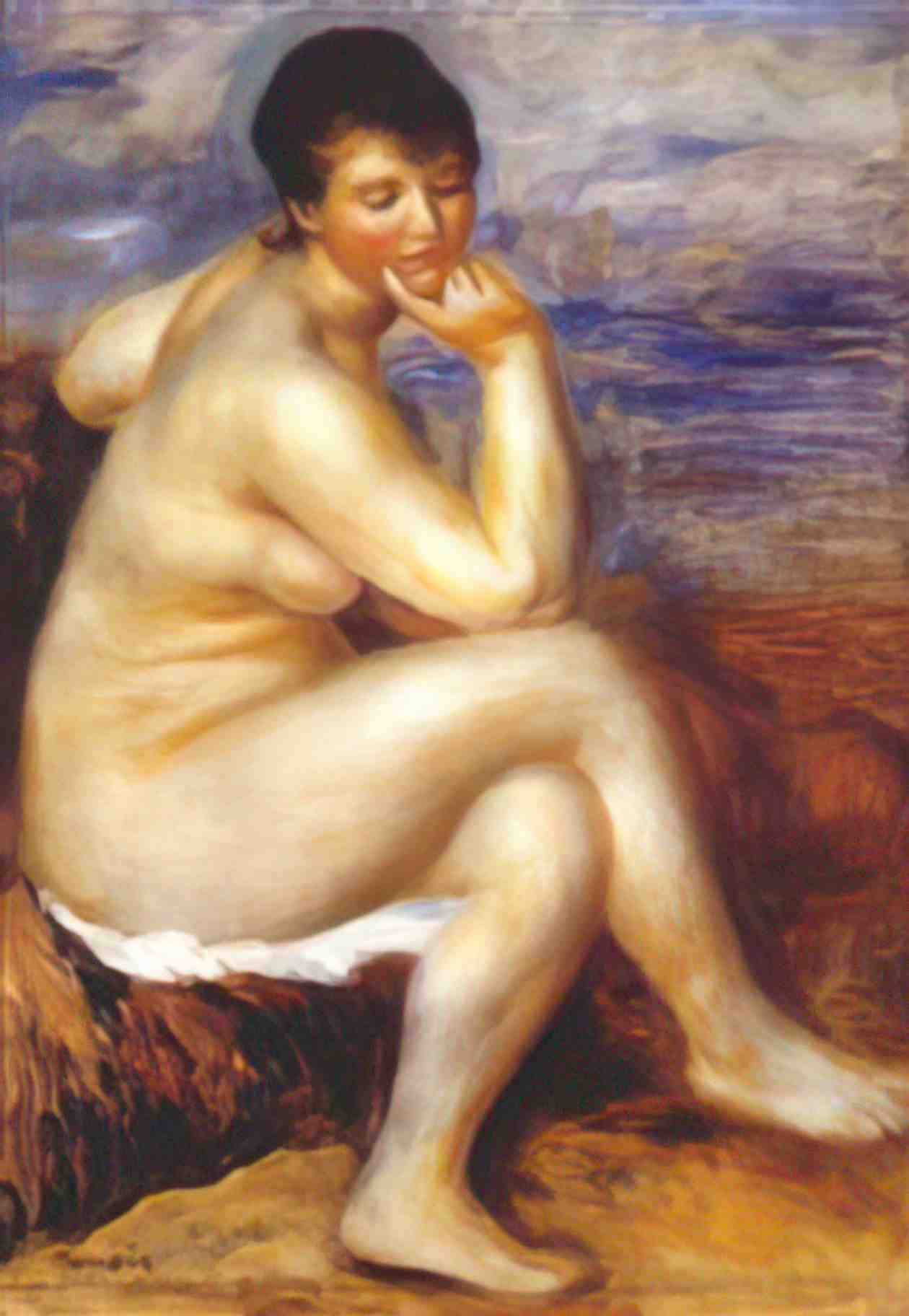 Pierre Auguste Renoir bather with a rock Art A4 Photo Print