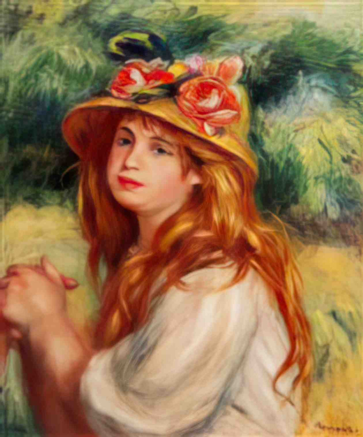 Pierre Auguste Renoir blond in a straw hat seated girl Art A4 Photo Print