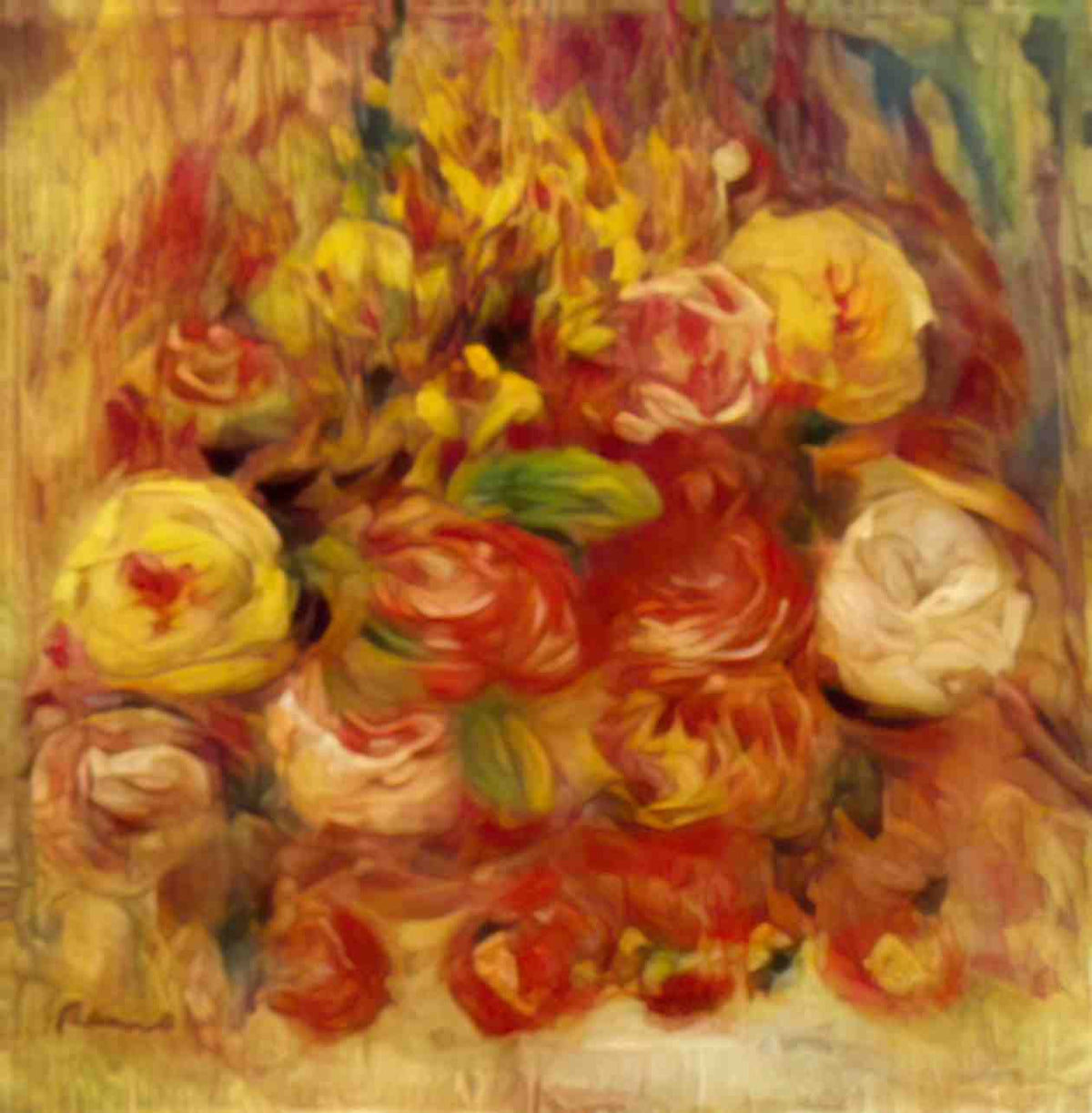 Pierre Auguste Renoir flowers in a vase with blue decoration Art A4 Photo Print