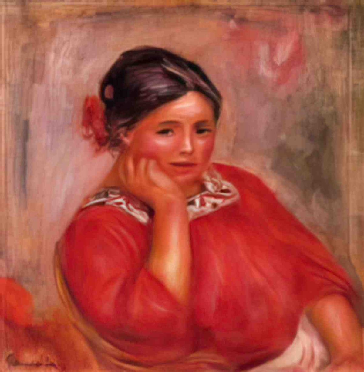 Pierre Auguste Renoir gabrielle in a red blouse 1896 Art A4 Photo Print
