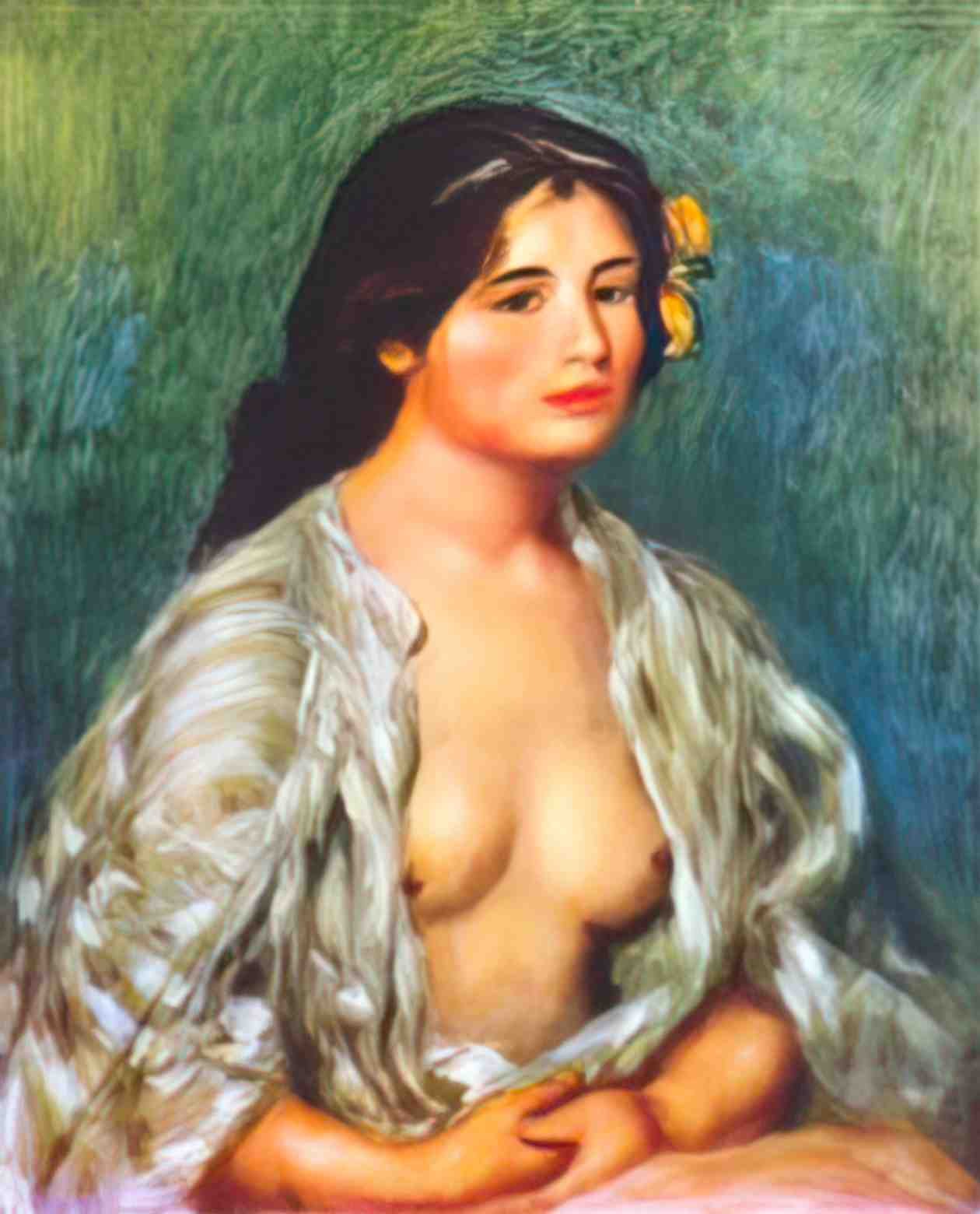 Pierre Auguste Renoir gabrielle with open blouse Art A4 Photo Print