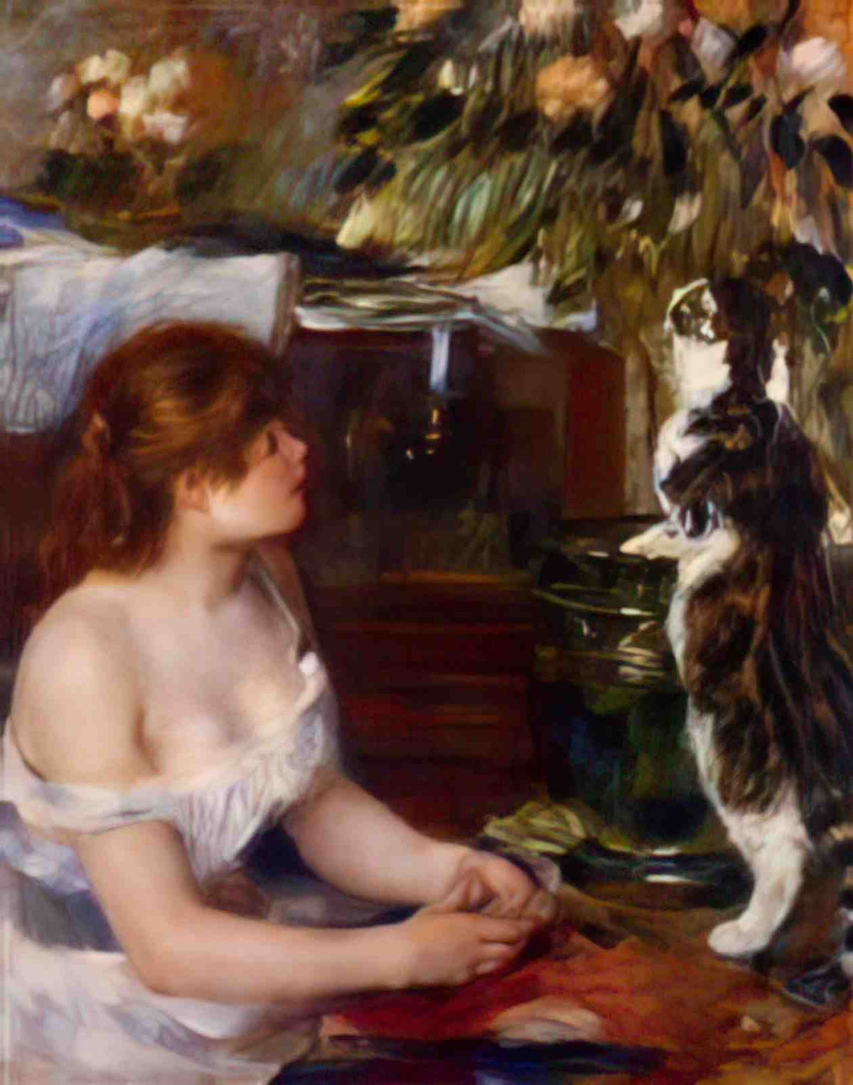 Pierre Auguste Renoir girl and cat 1882 Art A4 Photo Print