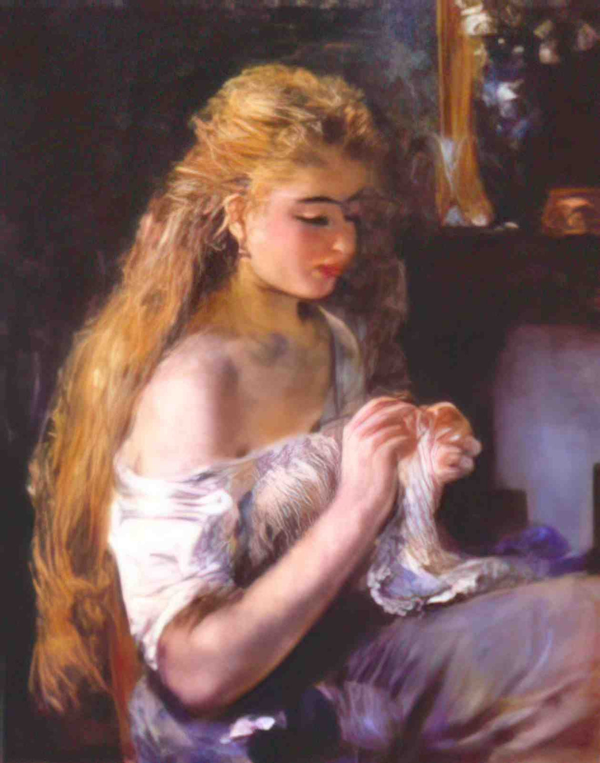 Pierre Auguste Renoir girl crocheting Art A4 Photo Print