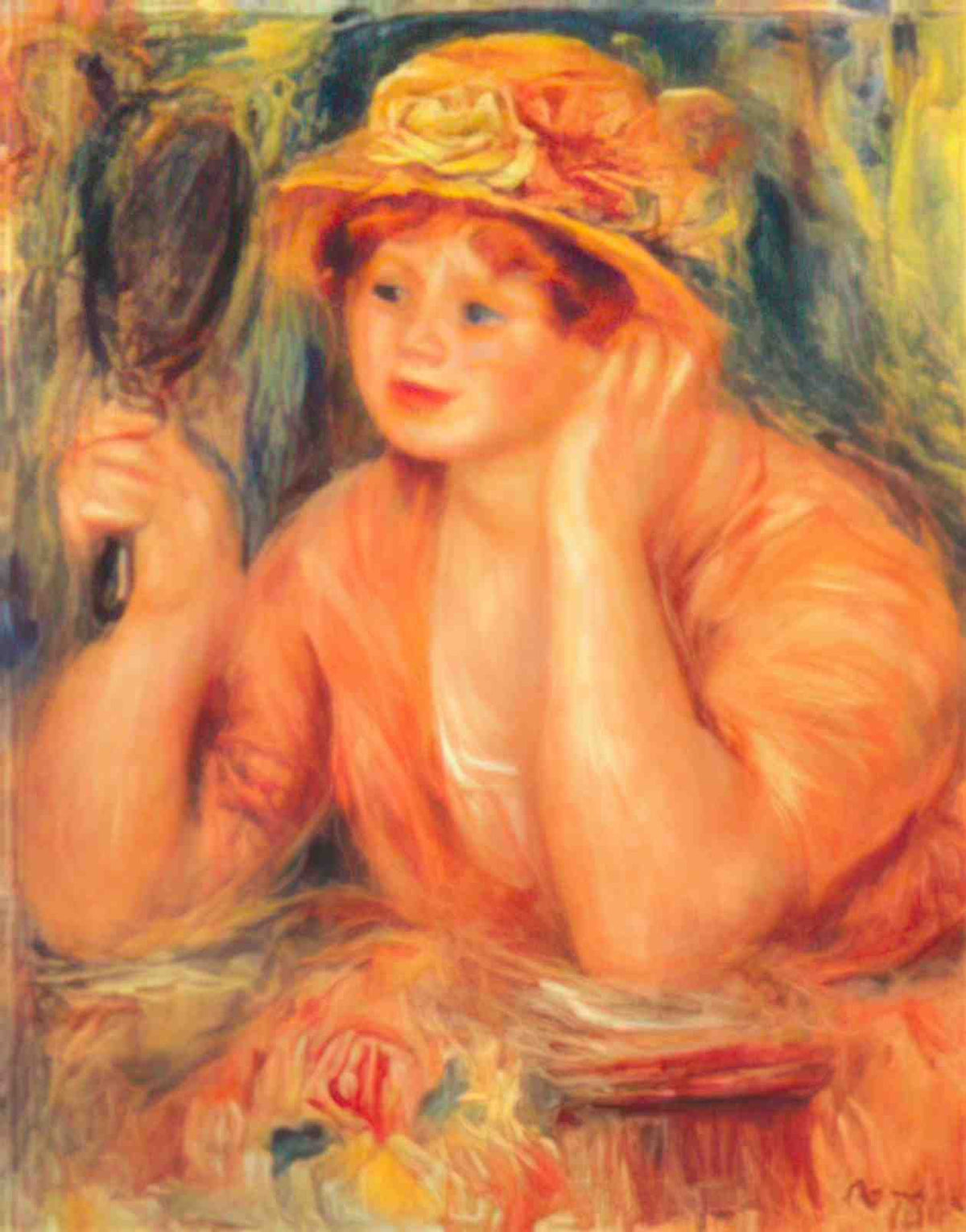 Pierre Auguste Renoir girl looking into a mirror Art A4 Photo Print