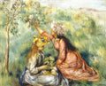Pierre Auguste Renoir girls picking flowers in a meadow Art A4 Photo Print