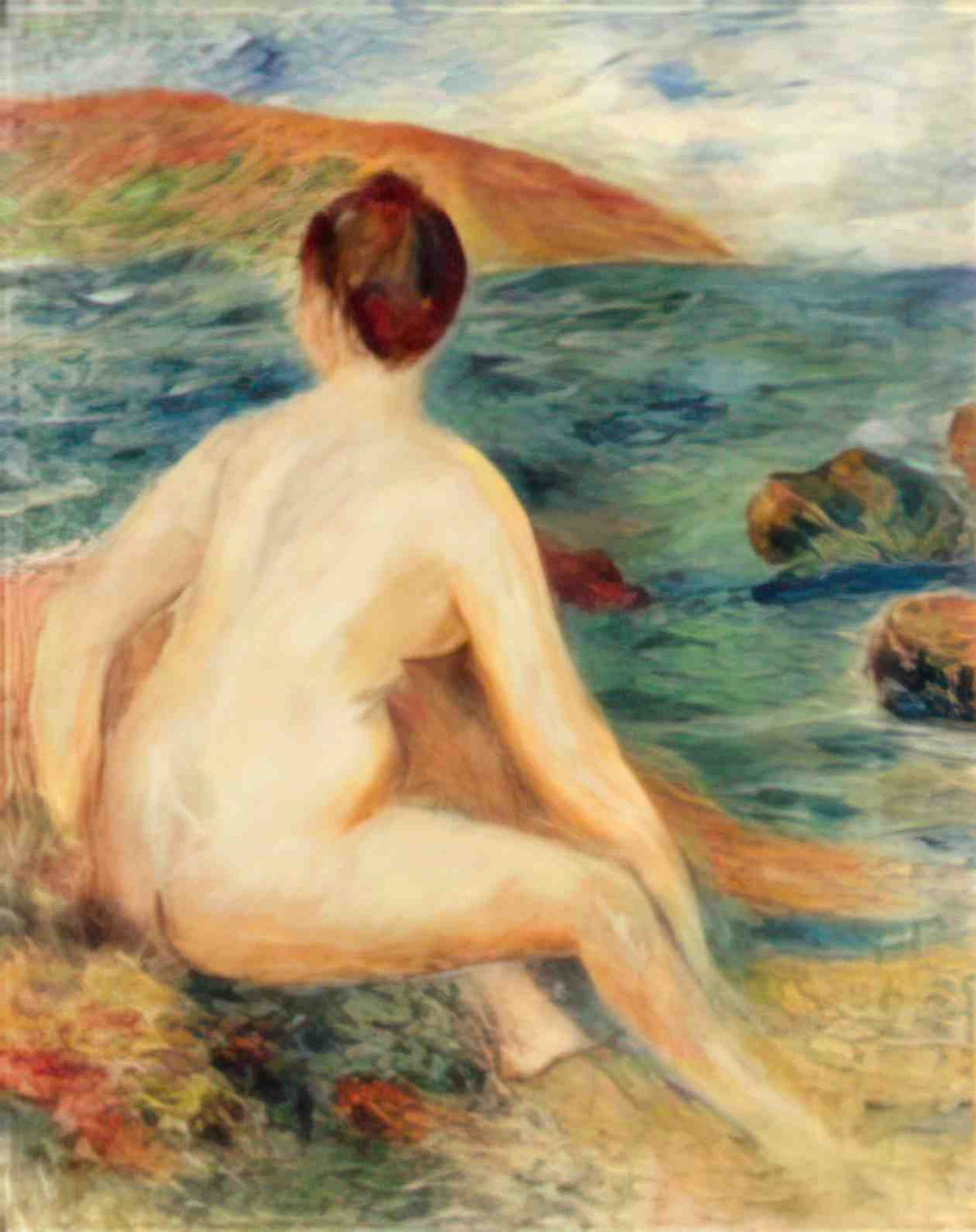 Pierre Auguste Renoir nude bather seated by the sea 1882 Art A4 Photo Print