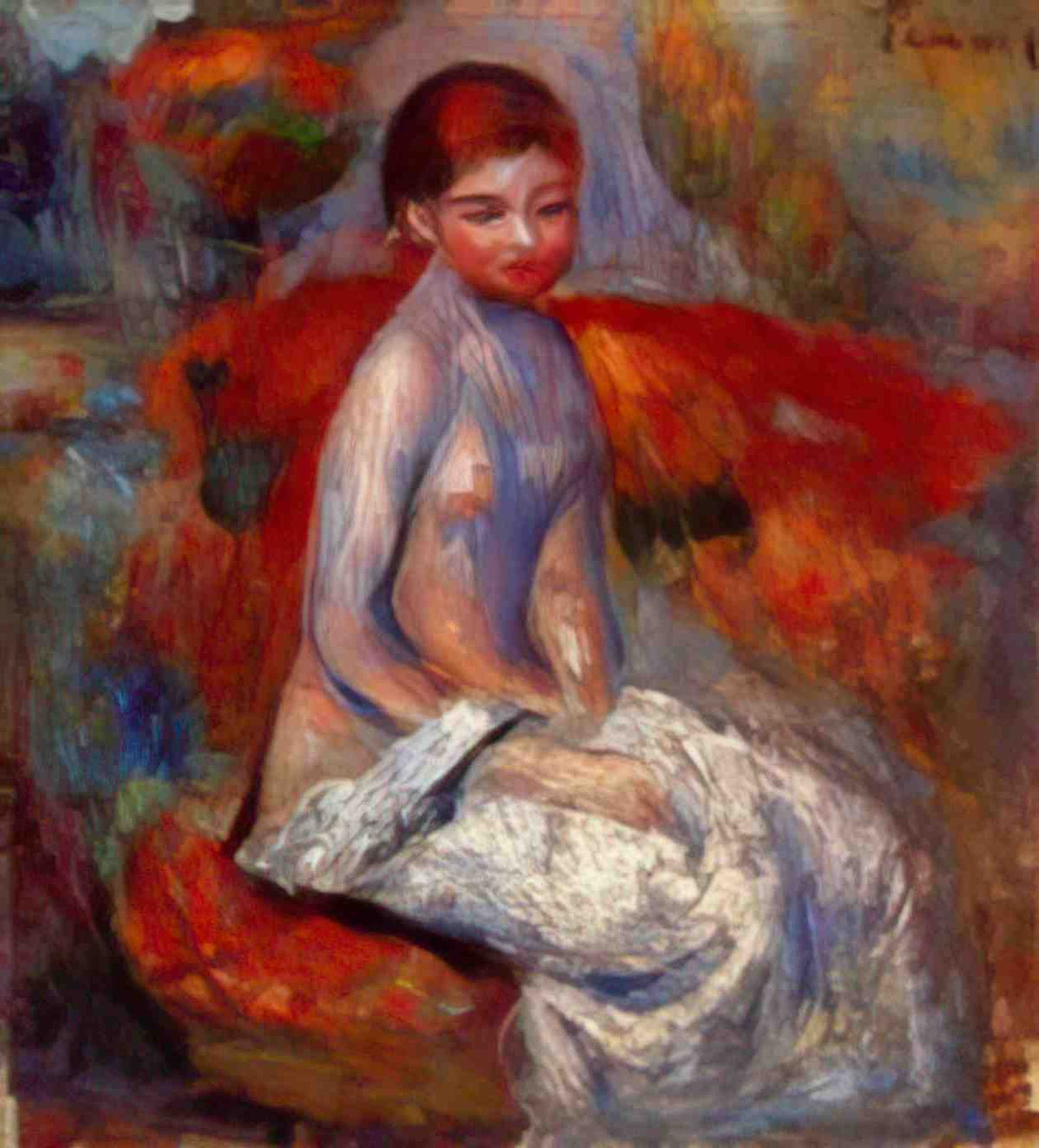 Pierre Auguste Renoir nude seated in a landscape Art A4 Photo Print