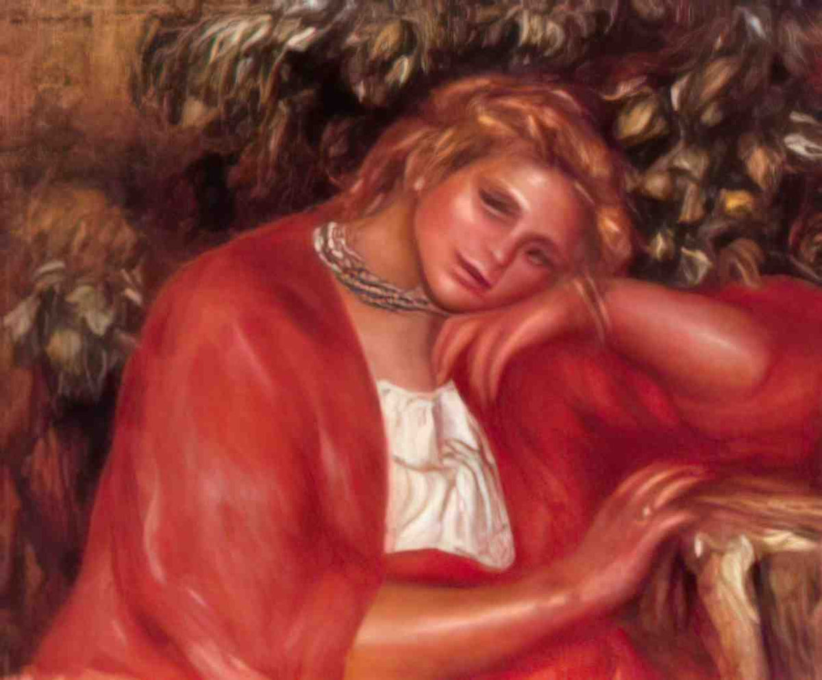 Pierre Auguste Renoir pensive young woman leaning on her elbow Art A4 Photo Print