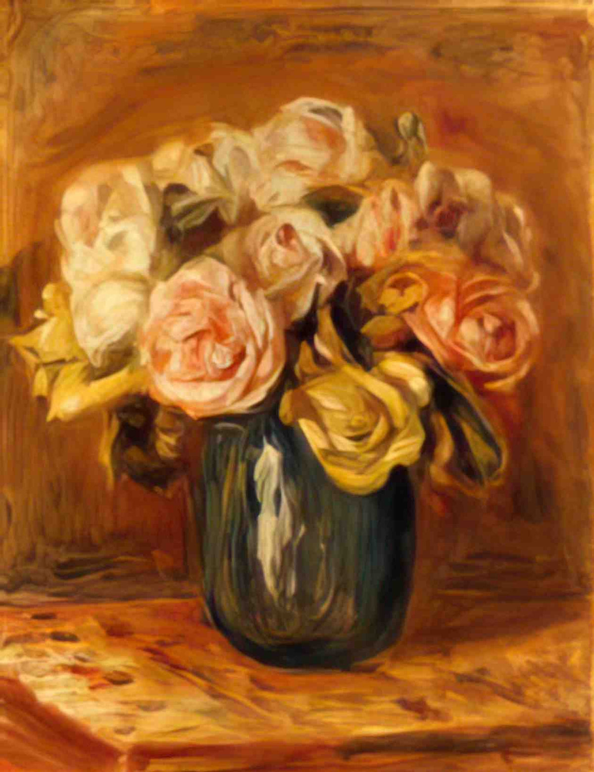 Pierre Auguste Renoir roses in a blue vase 1 Art A4 Photo Print