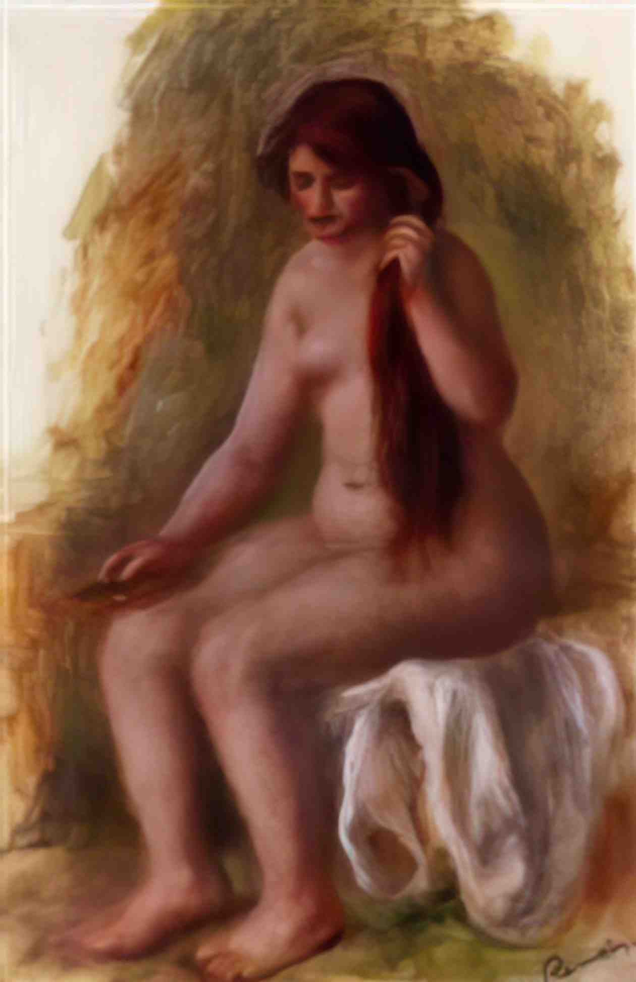 Pierre Auguste Renoir seated nude combing her hair Art A4 Photo Print
