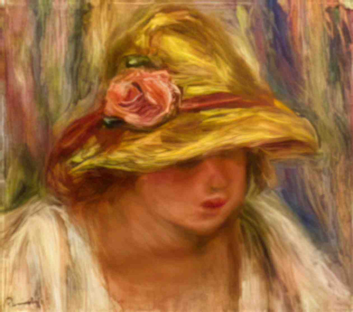 Pierre Auguste Renoir study of a woman in a yellow hat Art A4 Photo Print