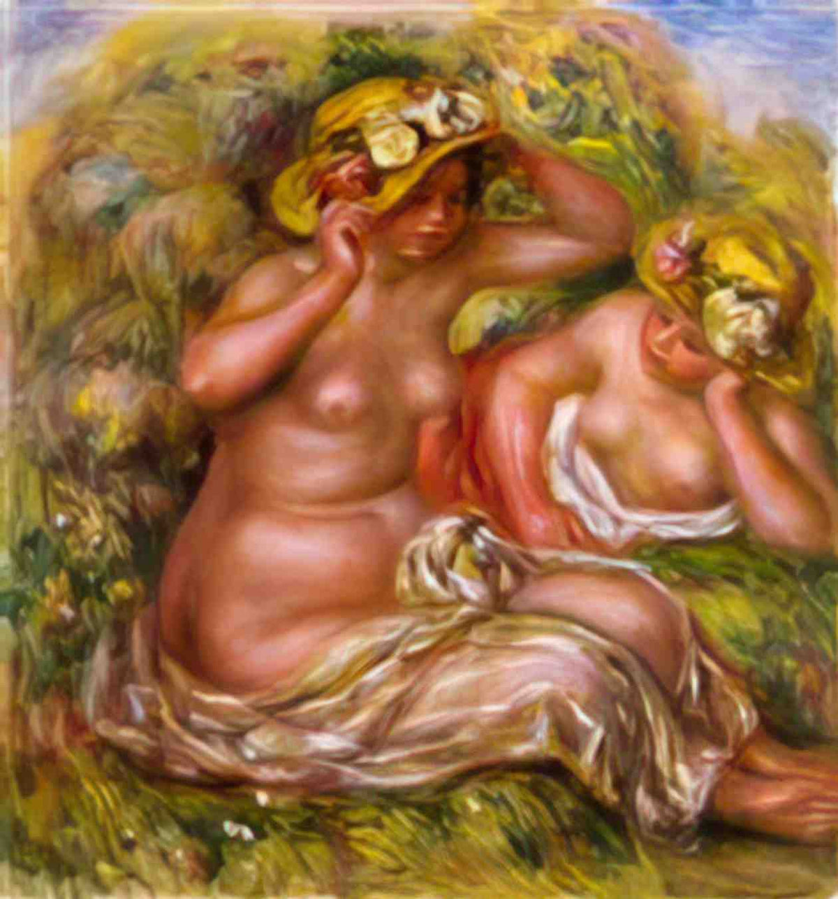 Pierre Auguste Renoir two women with flowered hat Art A4 Photo Print