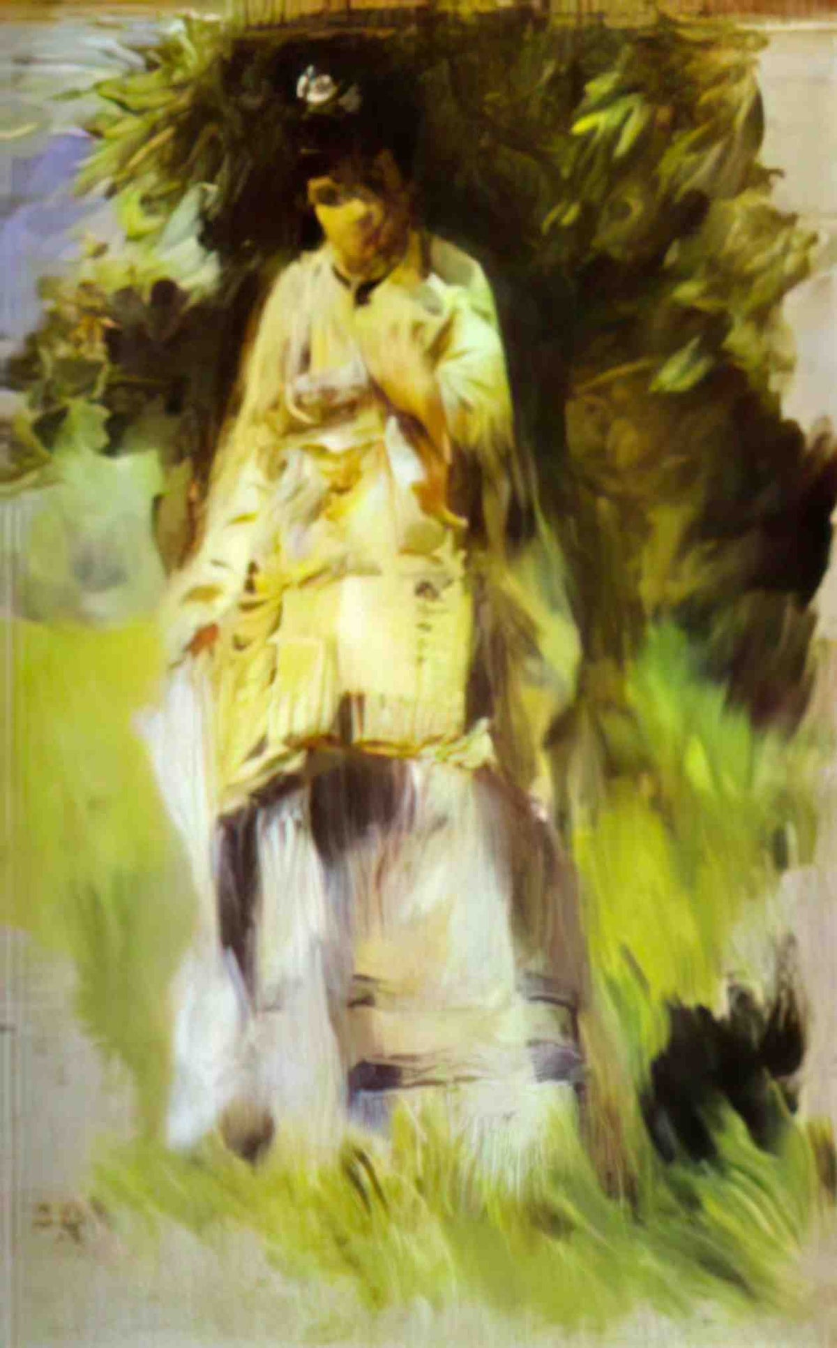 Pierre Auguste Renoir woman standing by a tree Art A4 Photo Print