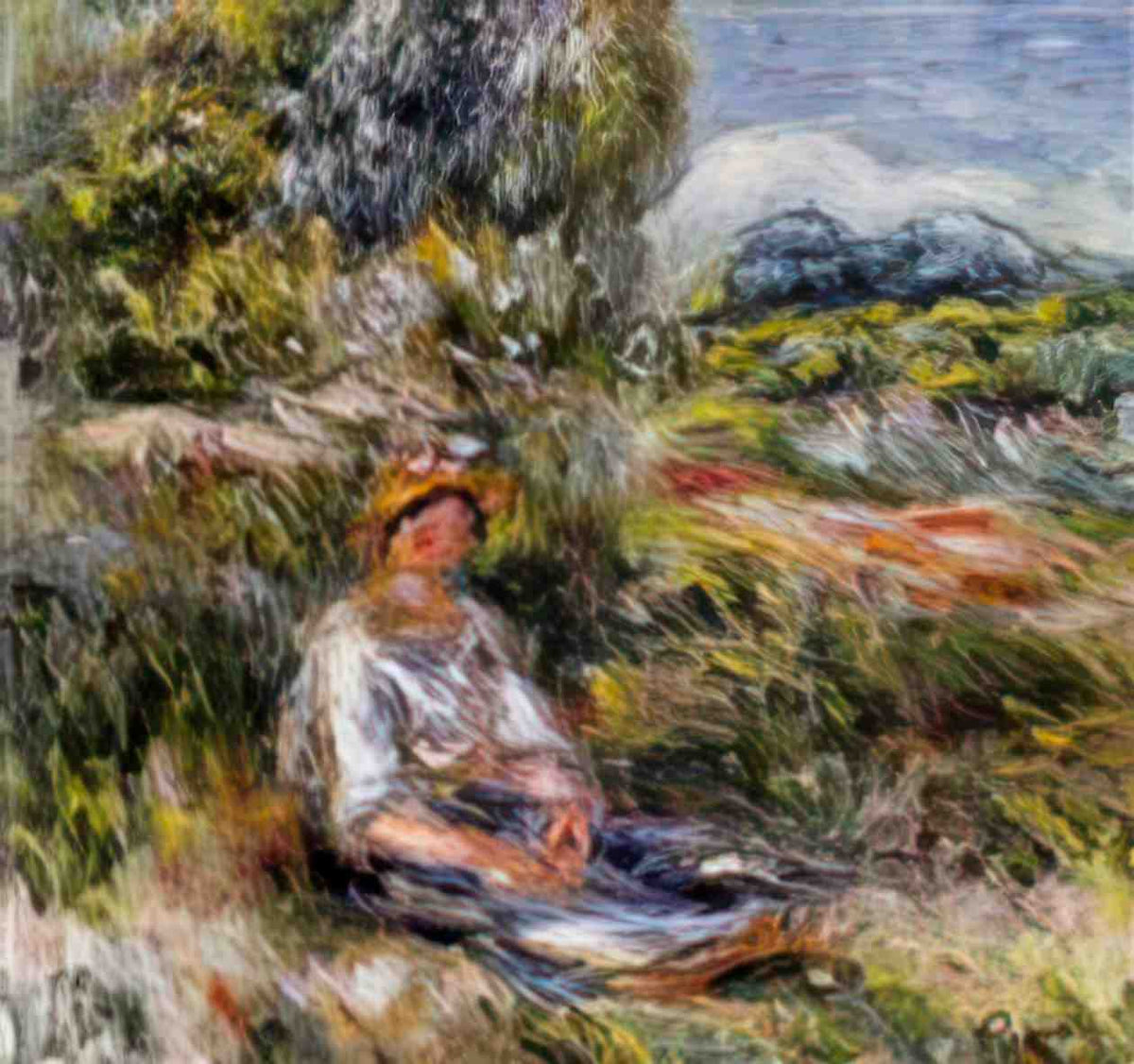 Pierre Auguste Renoir young girl seated in a meadow 1916 Art A4 Photo Print