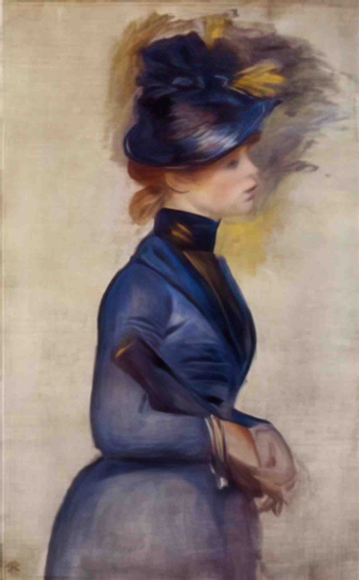 Pierre Auguste Renoir young woman in bright blue at the conservatory  Art A4 Photo Print