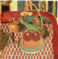 Pierre Bonnard basket and plate of fruit on a red checkered tablecloth Art A4 Photo Print