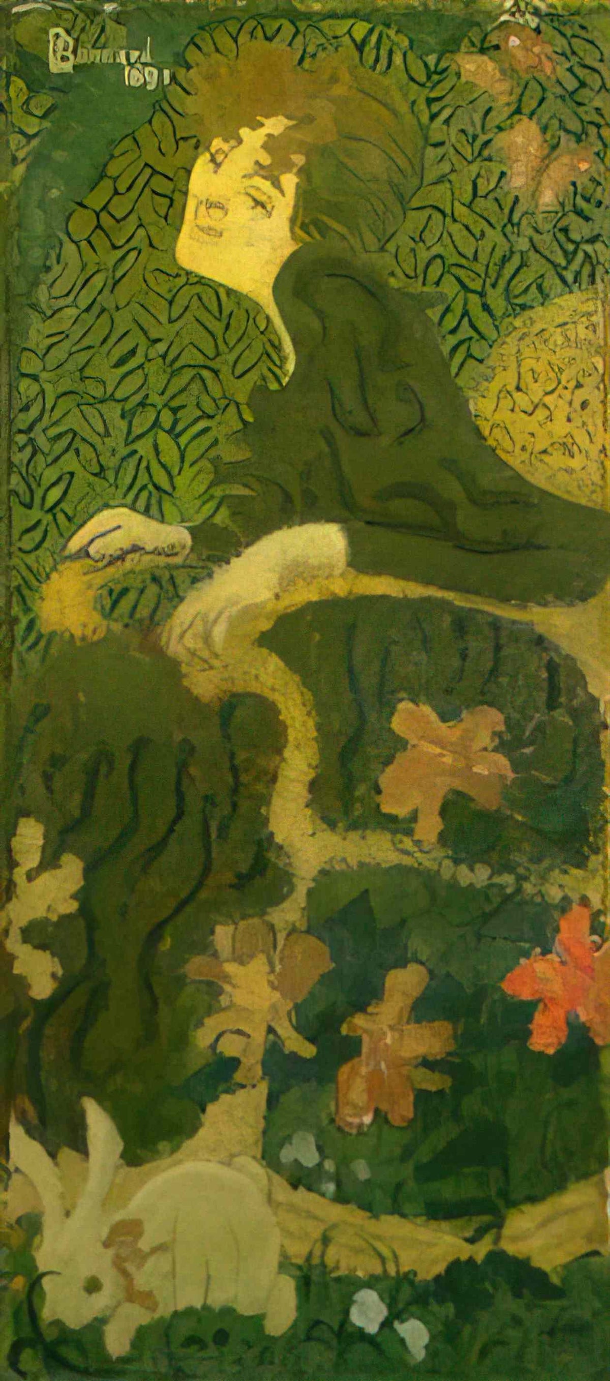 Pierre Bonnard young girl sitting with a rabbit 1891 Art A4 Photo Print