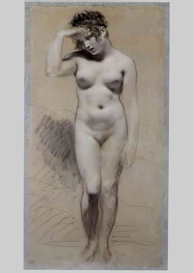 Pierre Paul Prudhon drawing of female nude with charcoal and chalk A4 Photo Print