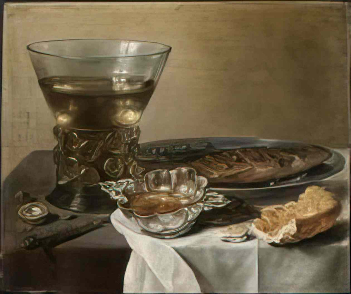 Pieter Claesz still life with silver brandy bowl wine glass herring a Art A4 Photo Print