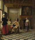Pieter de Hooch A Woman Drinking with Two Men A4 Photo Print