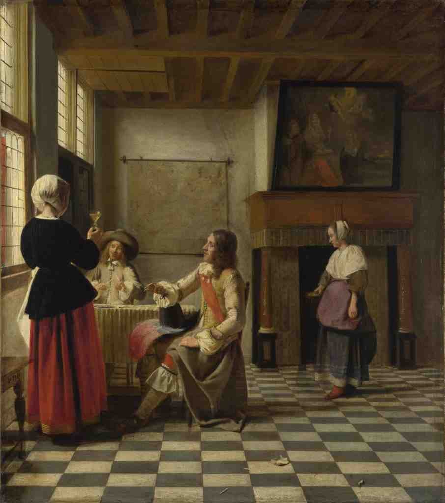 Pieter de Hooch A Woman Drinking with Two Men A4 Photo Print