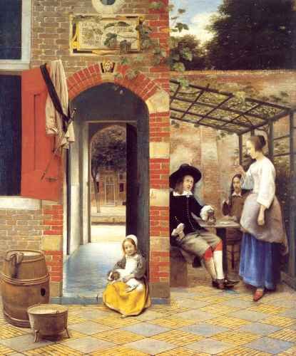 Pieter de Hooch Figures Drinking in a Courtyard A4 Photo Print