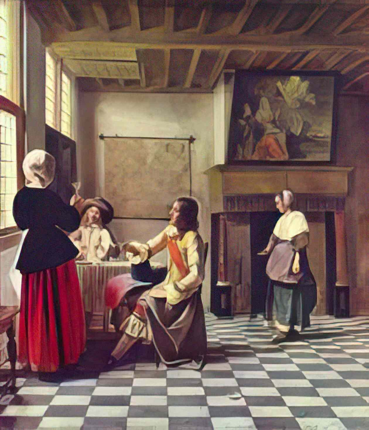 Pieter de Hooch a woman drinking with two men Art A4 Photo Print
