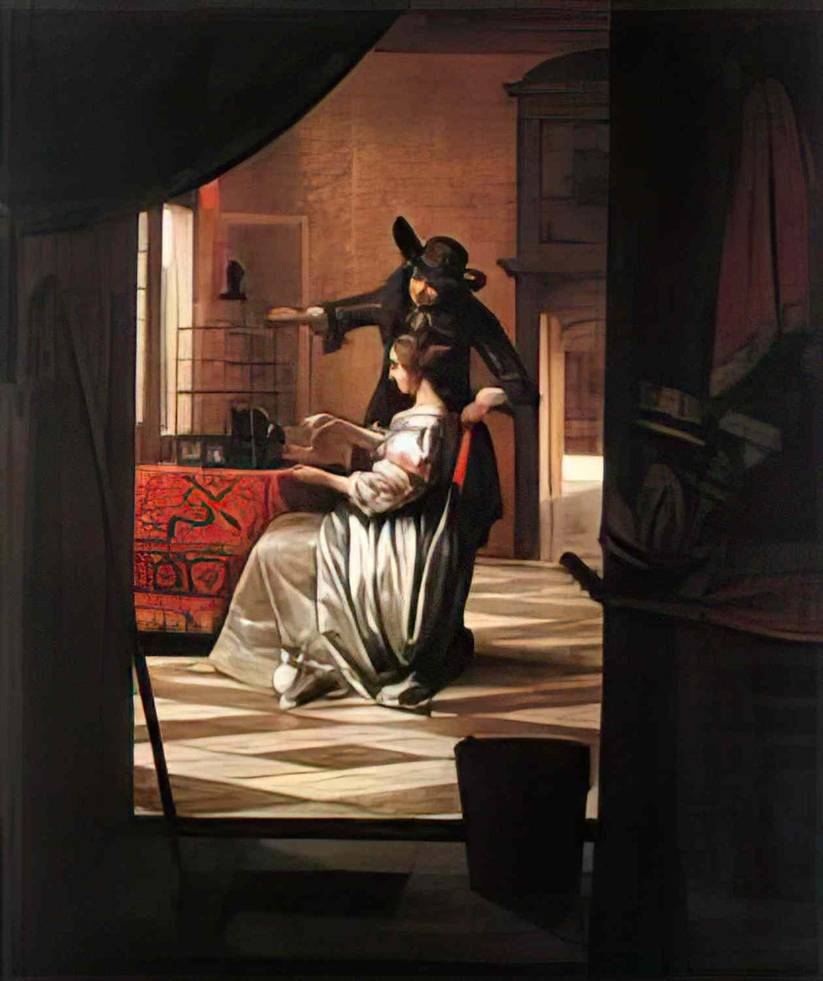 Pieter de Hooch couple with parrot 1668 Art A4 Photo Print