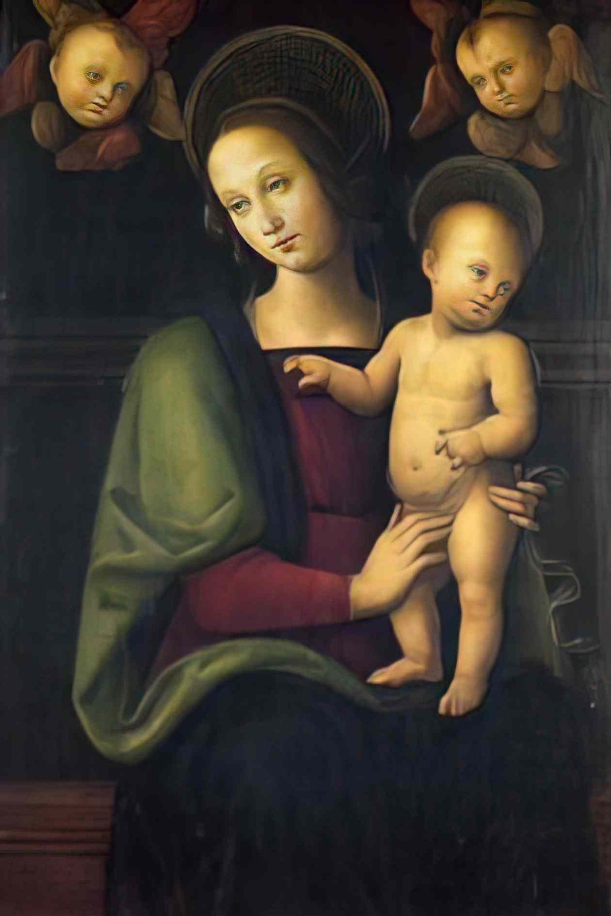 Pietro Perugino madonna and child with two cherubs Art A4 Photo Print