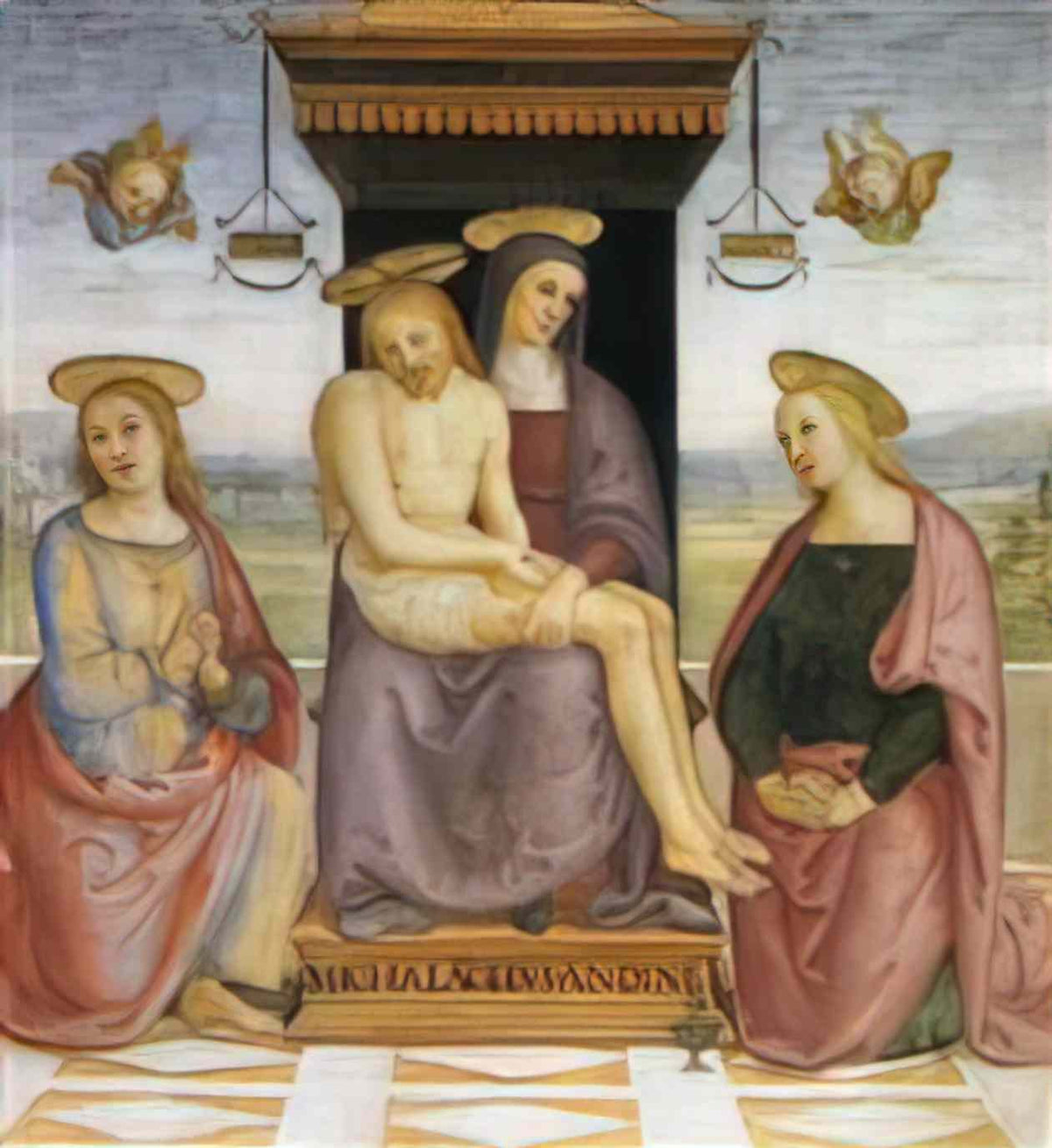 Pietro Perugino pieta between st john and mary magdalene Art A4 Photo Print