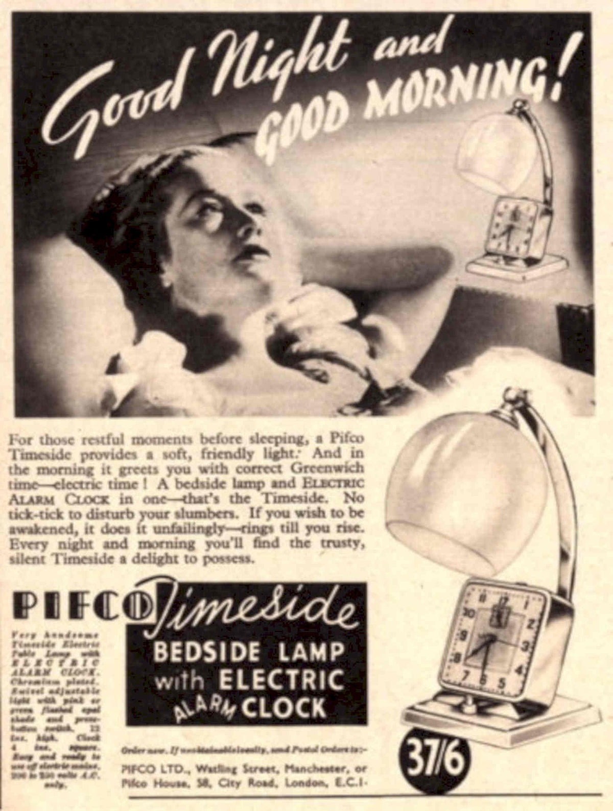 Pifco Timeside Lamp 1930s Vintage Retro Advert Poster