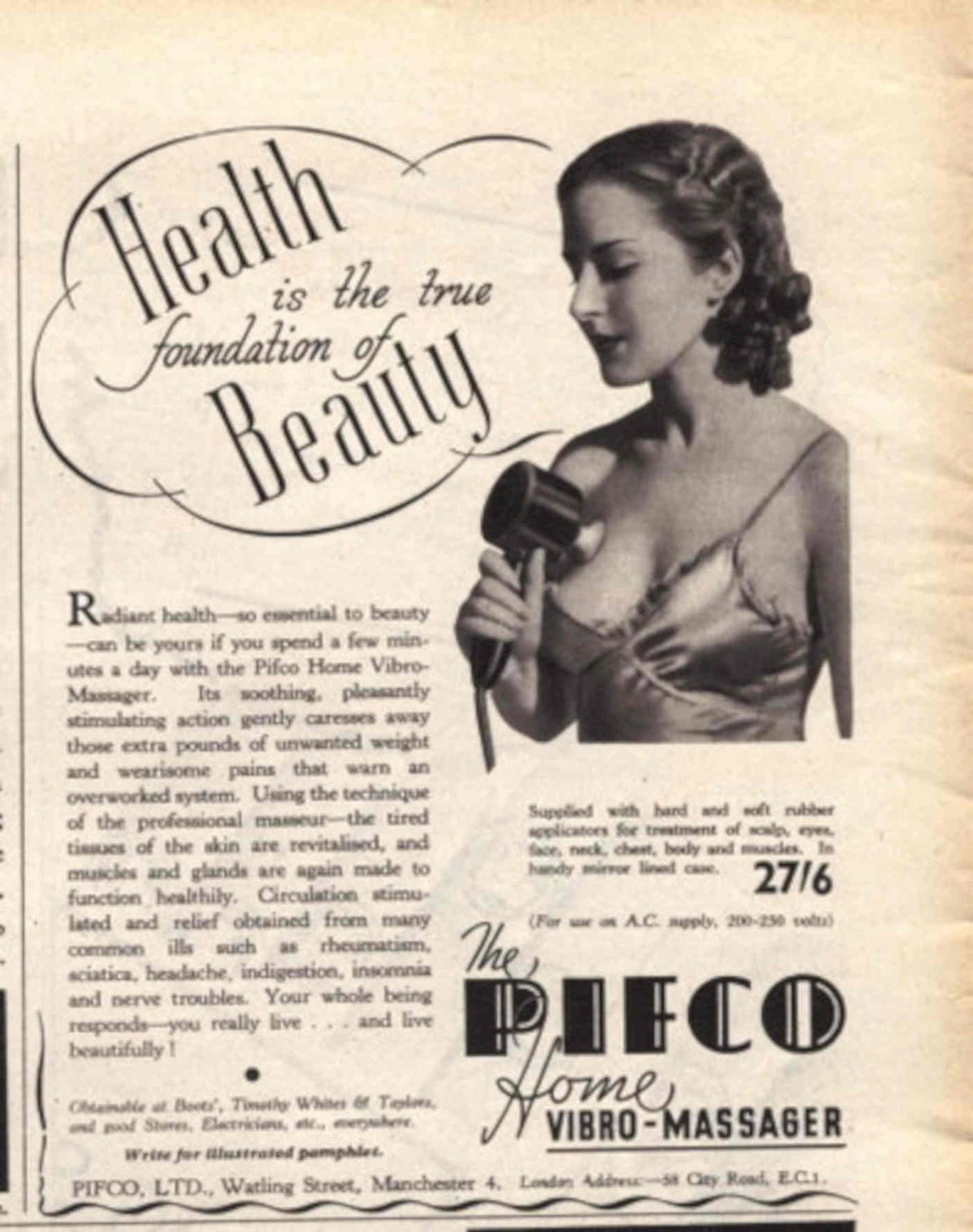 Pifco Vibro Massager 1930s Vintage Retro Advert Poster