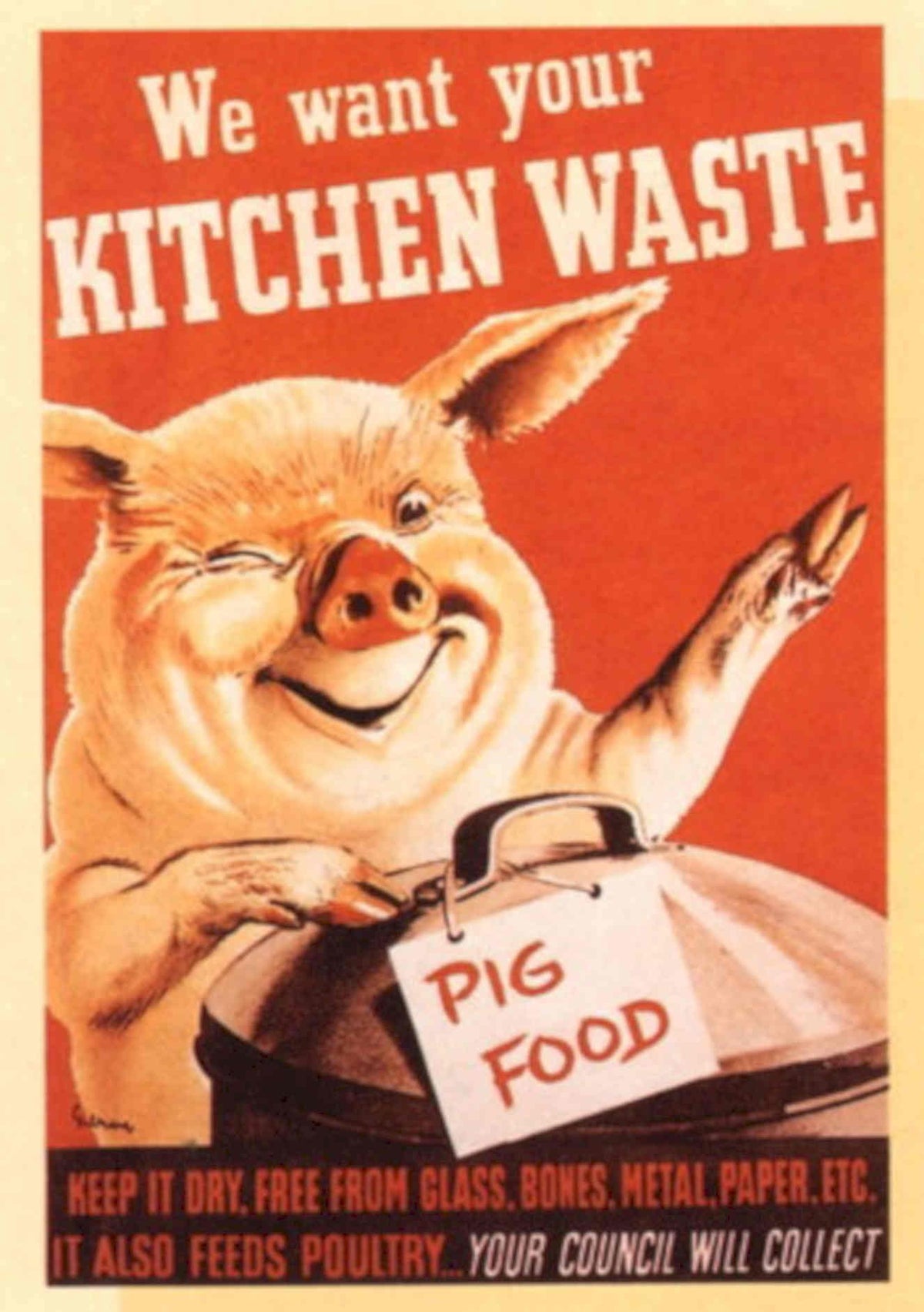 Pig Kitchen Waste 1940s Vintage Retro Advert Poster