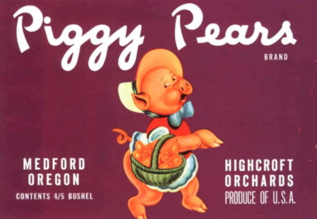 Piggy Pears Oregon 1930s Vintage Retro Advert Poster