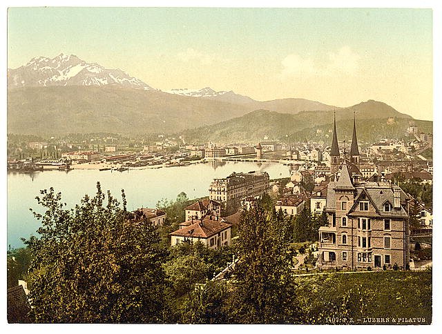 Pilatus and Lucerne Lucerne 2 Vintage A4 Photo Print