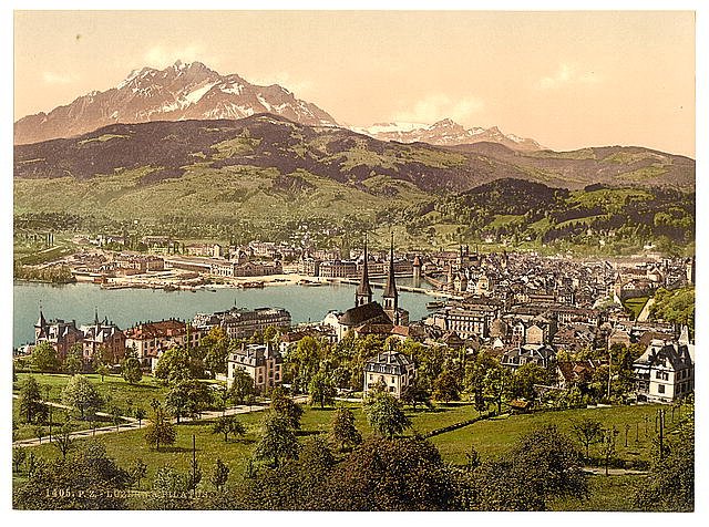 Pilatus and Lucerne Lucerne Vintage A4 Photo Print