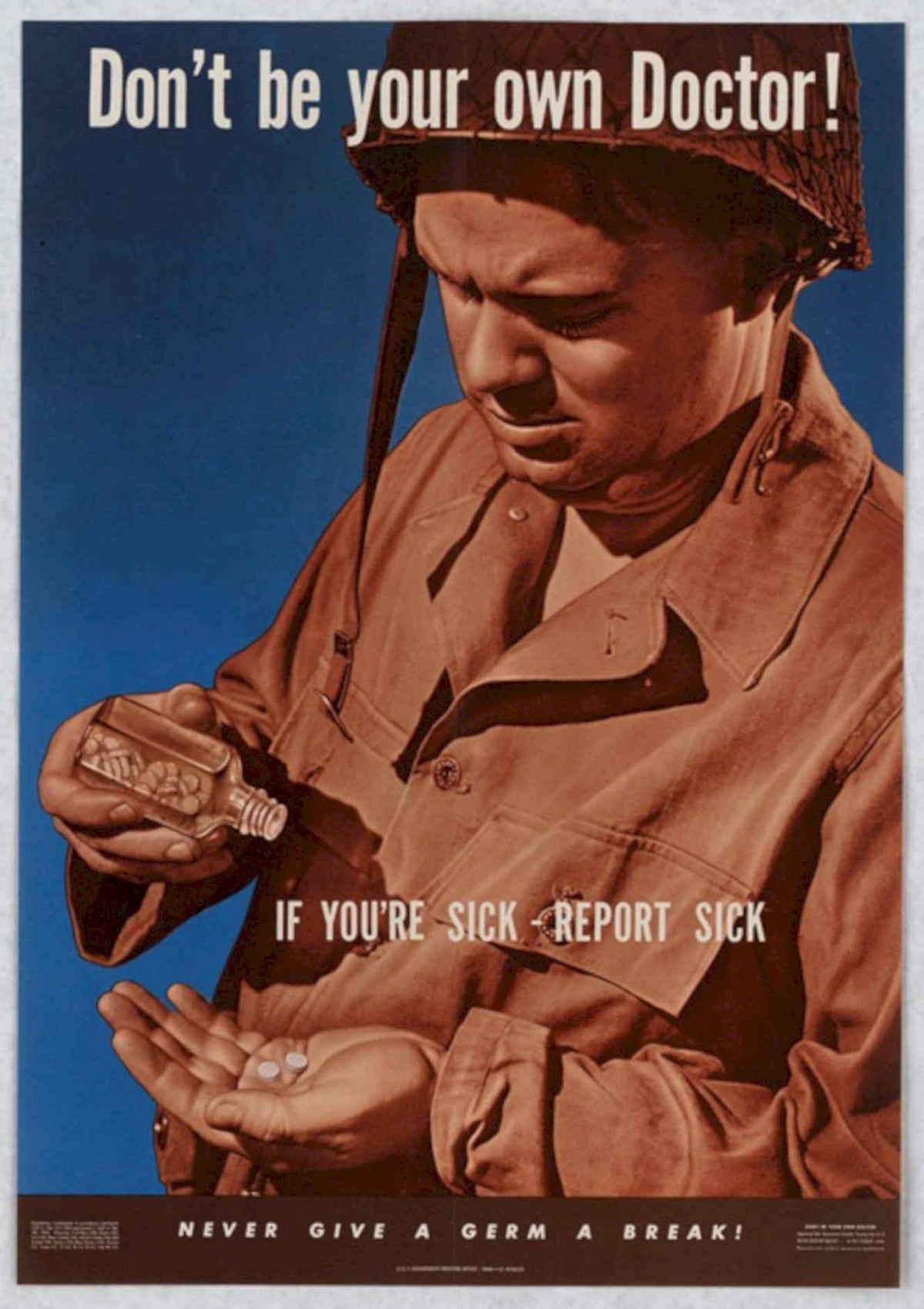 Pill Soldier Blue American World War II Advert Poster