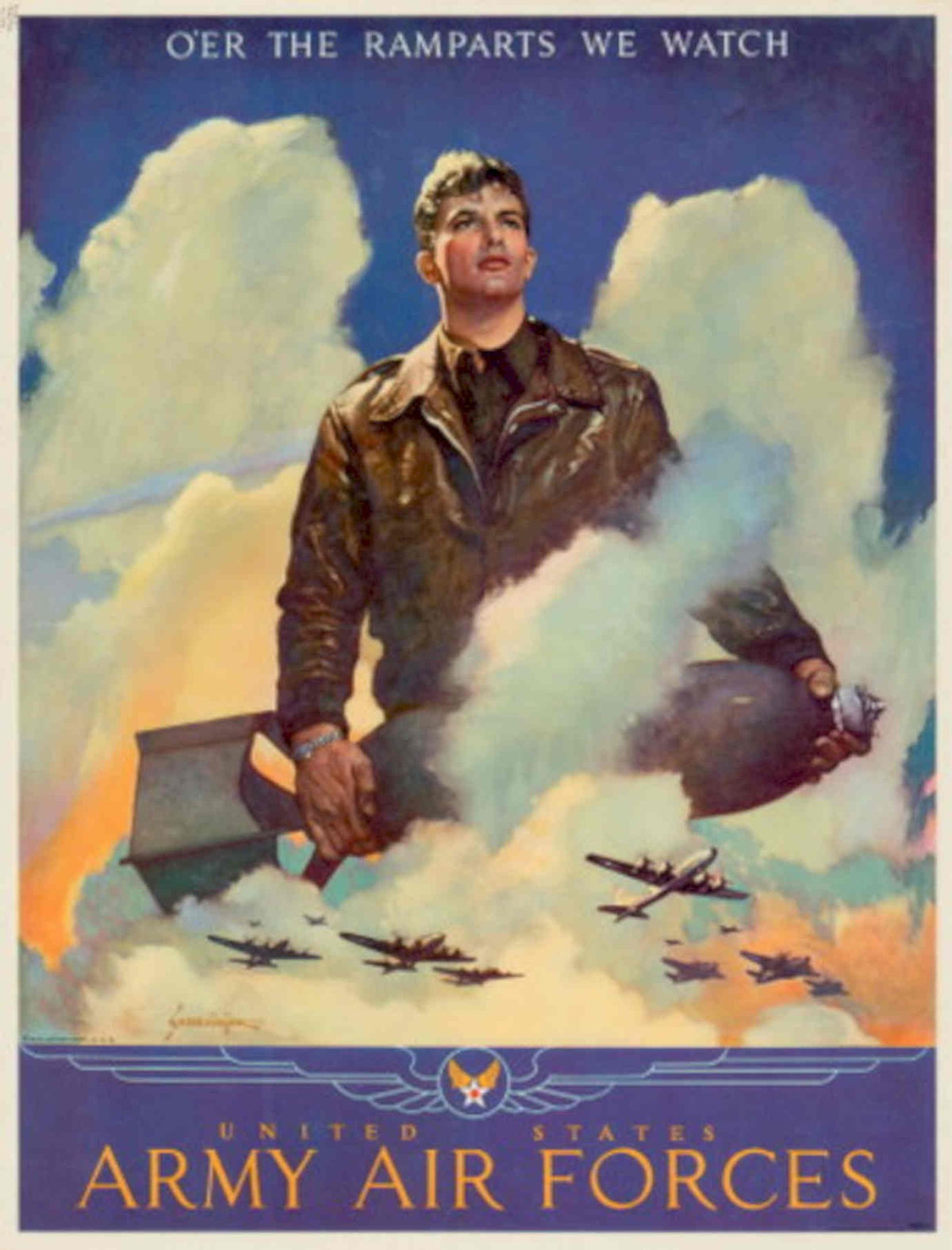 Pilot Bomber Sky 1940s Vintage Retro Advert Poster