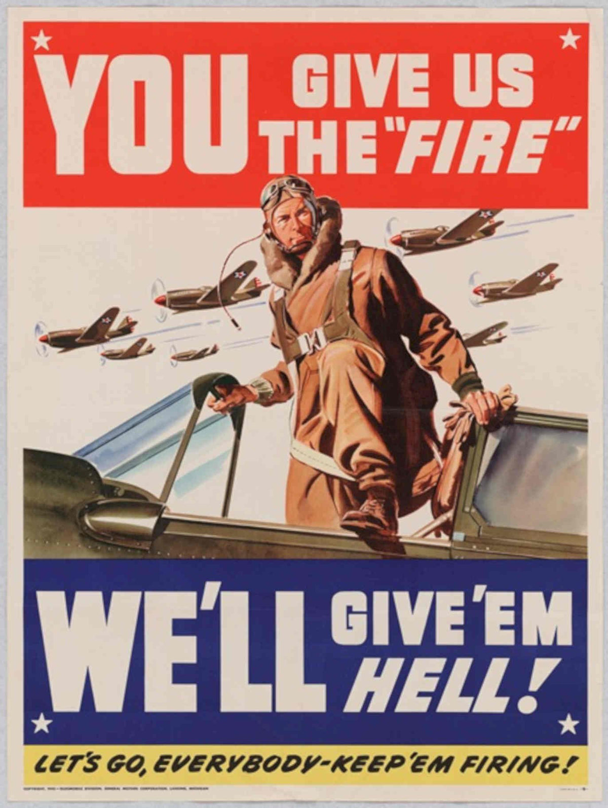 Pilot Planes Fire American World War II Advert Poster